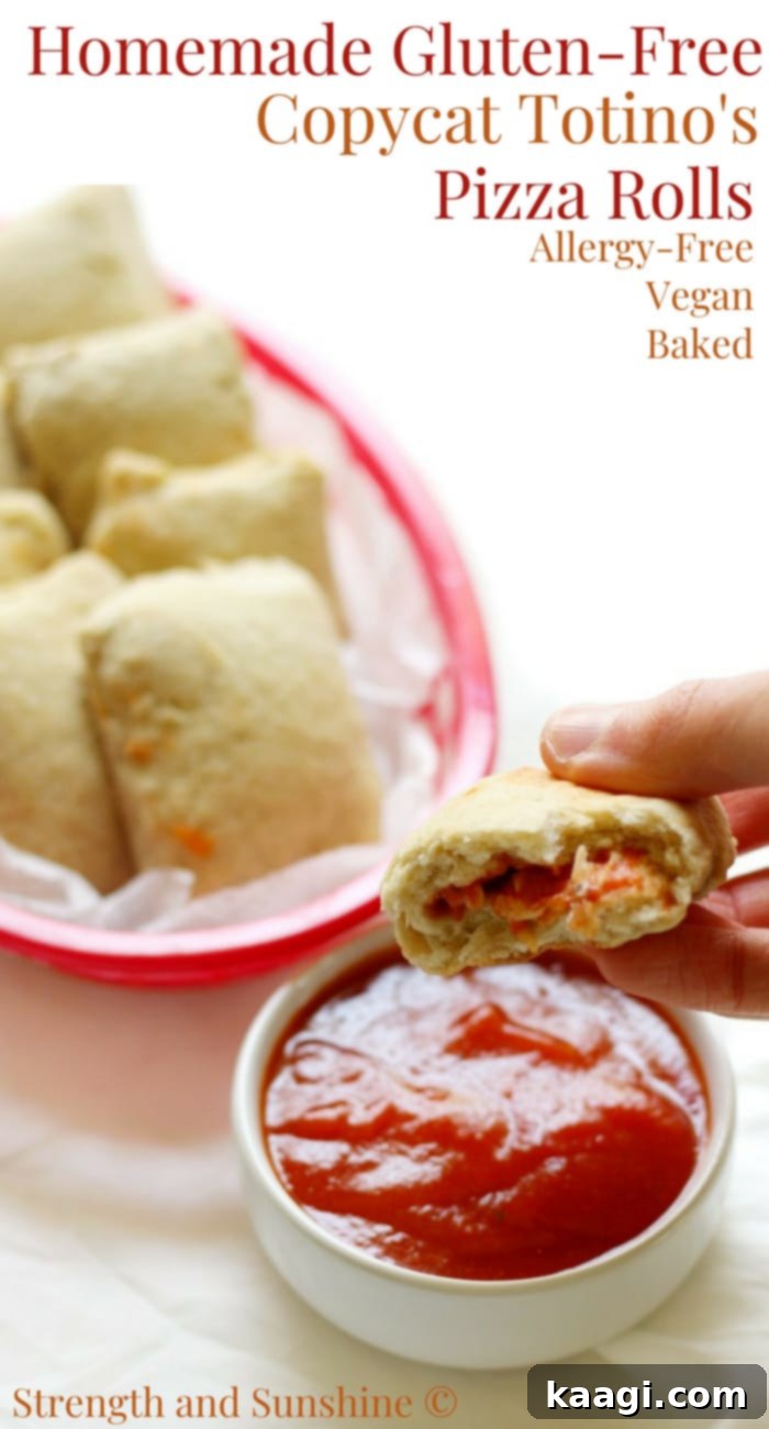 Homemade Gluten-Free Copycat Totino's Pizza Rolls, vegan, allergy-free, and baked for a healthy snack.