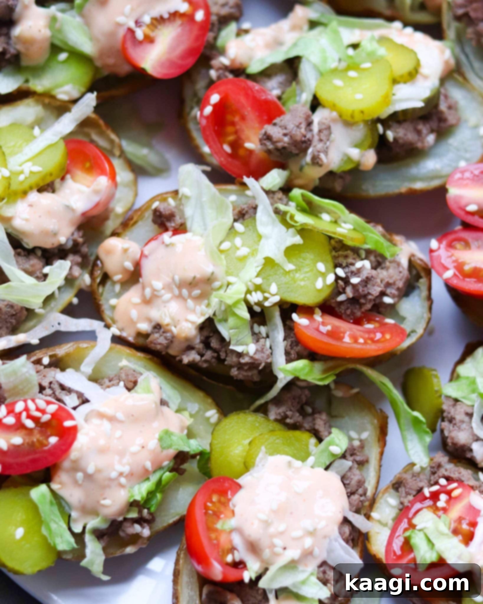 Big Mac Potato Skins, a healthier, gluten-free, Whole30 appetizer for Super Bowl Sunday or an easy weeknight dinner.