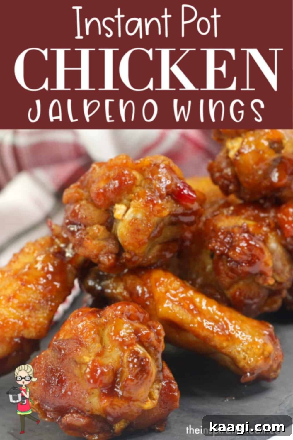 Instant Pot Chicken Wings with a spicy Jalapeno Jelly BBQ glaze, served hot and ready for a game night.