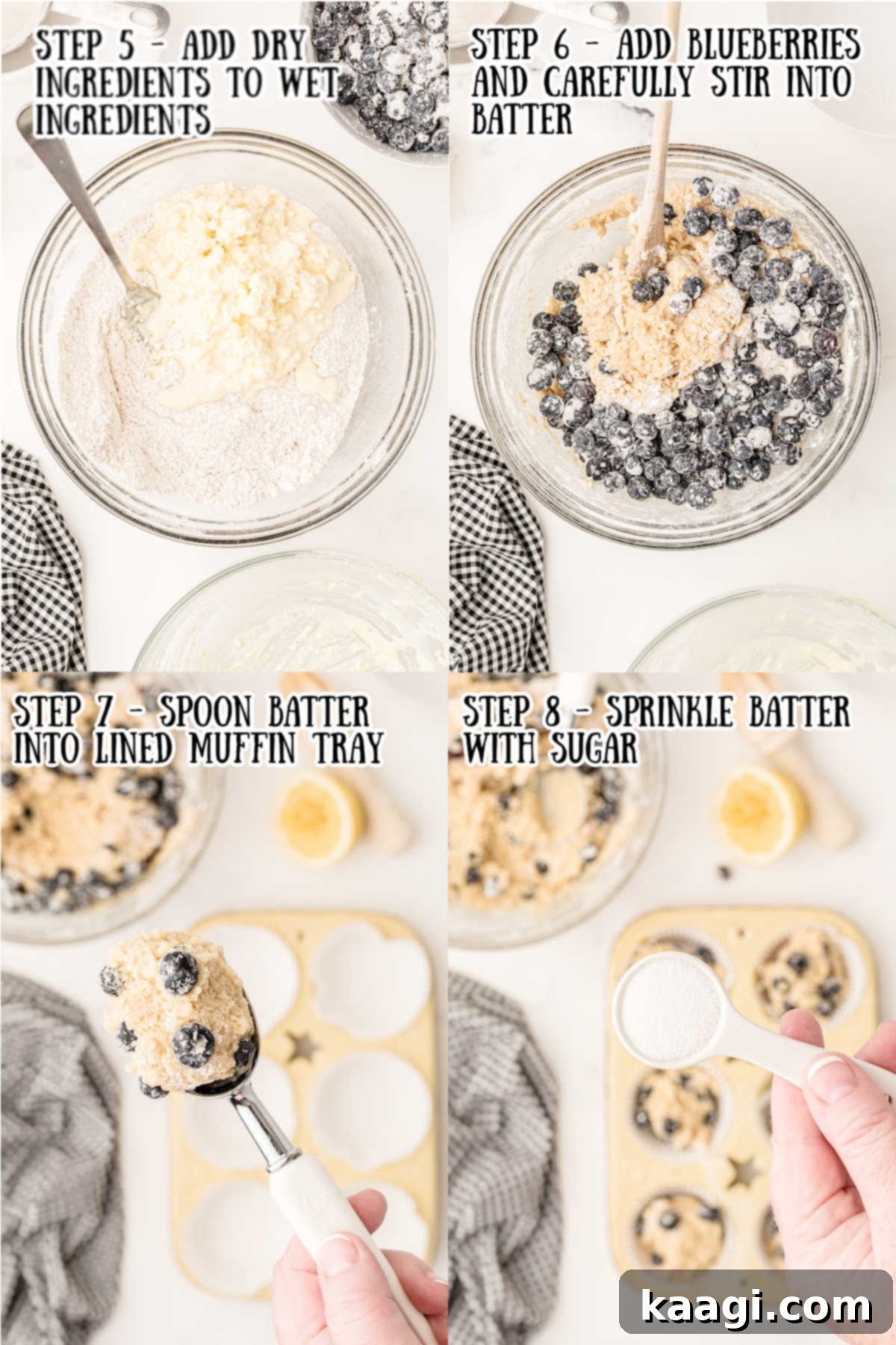 lemon blueberry muffins with sour cream step by step recipe instructions step 1 through 4
