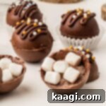 Homemade Hot Chocolate Bomb Magic 7 Close-up of a hot chocolate bomb's interior, showing the abundant marshmallows and hot chocolate mix.