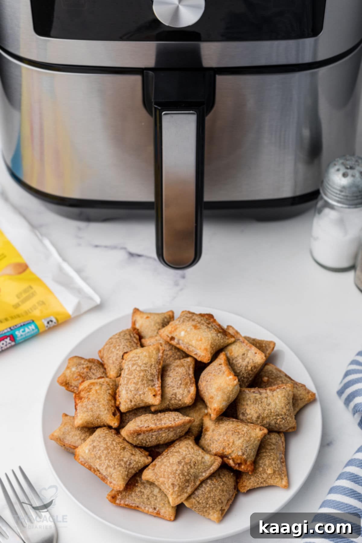 Totinos Pizza Rolls cooked in the air fryer, still hot