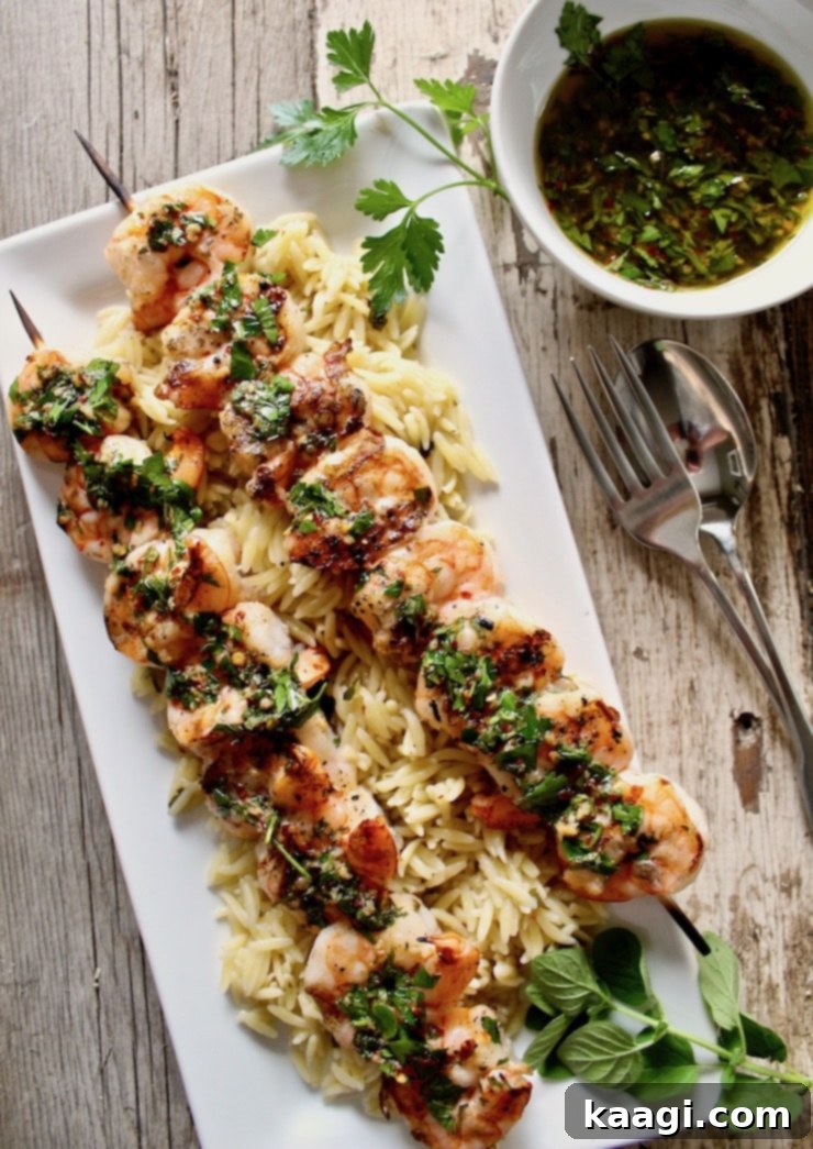 Grilled shrimp with fresh chimichurri sauce