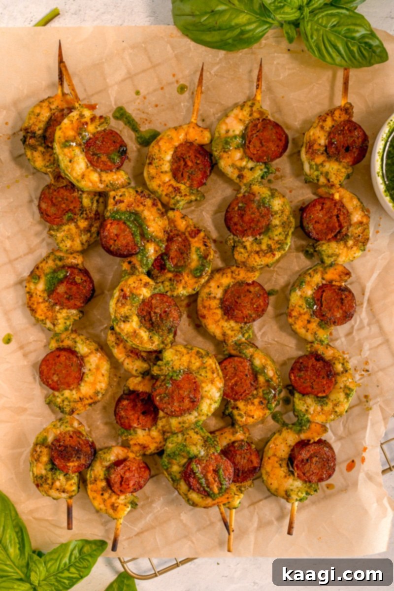 Herb grilled shrimp and chorizo skewers