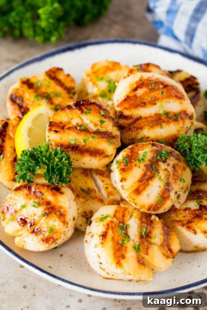 Grilled scallops with lemon and herbs