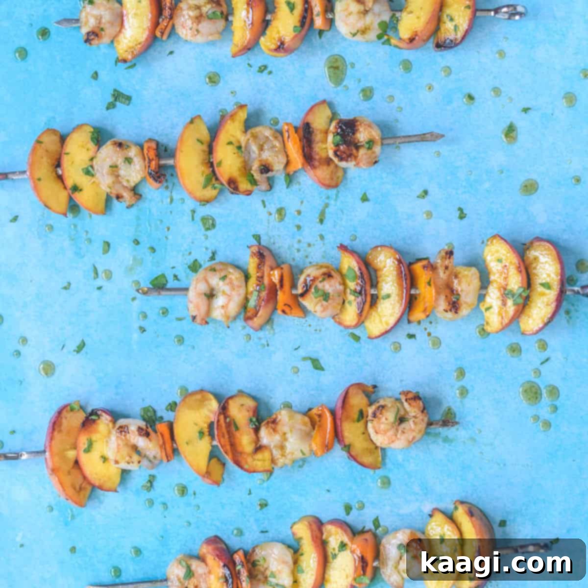 Grilled shrimp and peach kabobs with sweet and zesty glaze