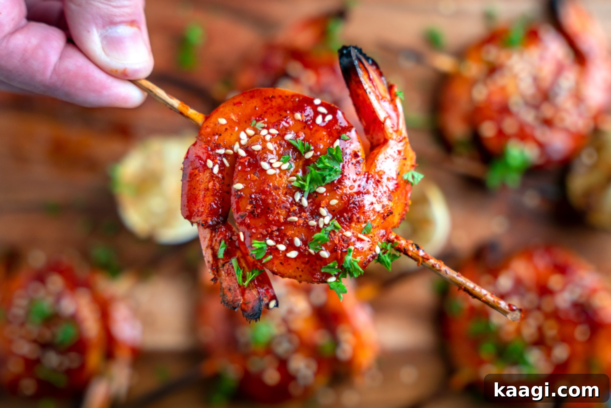 Grilled shrimp skewers with hoisin BBQ sauce
