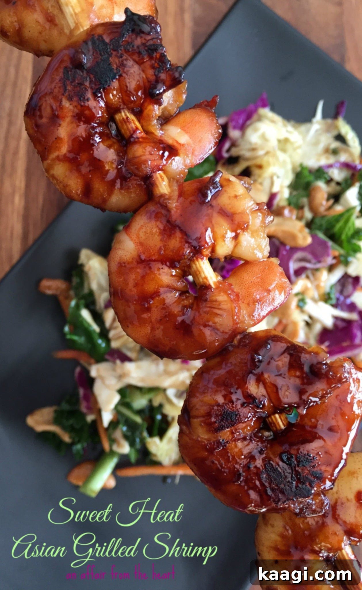 Sweet heat Asian grilled shrimp skewers with vegetables