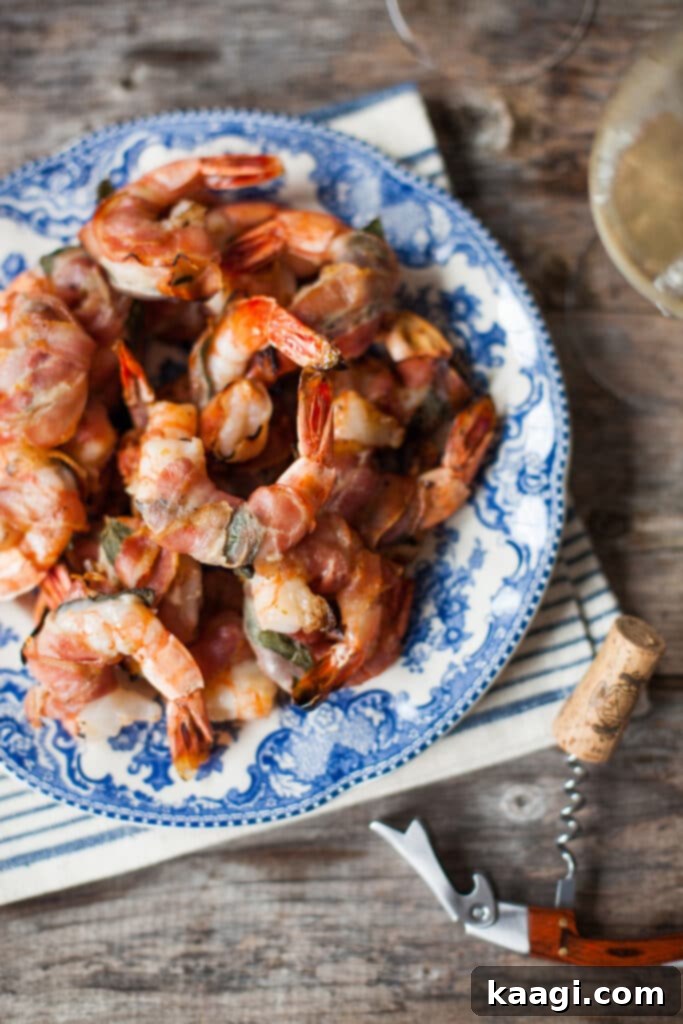 Grilled shrimp with fresh sage and pancetta