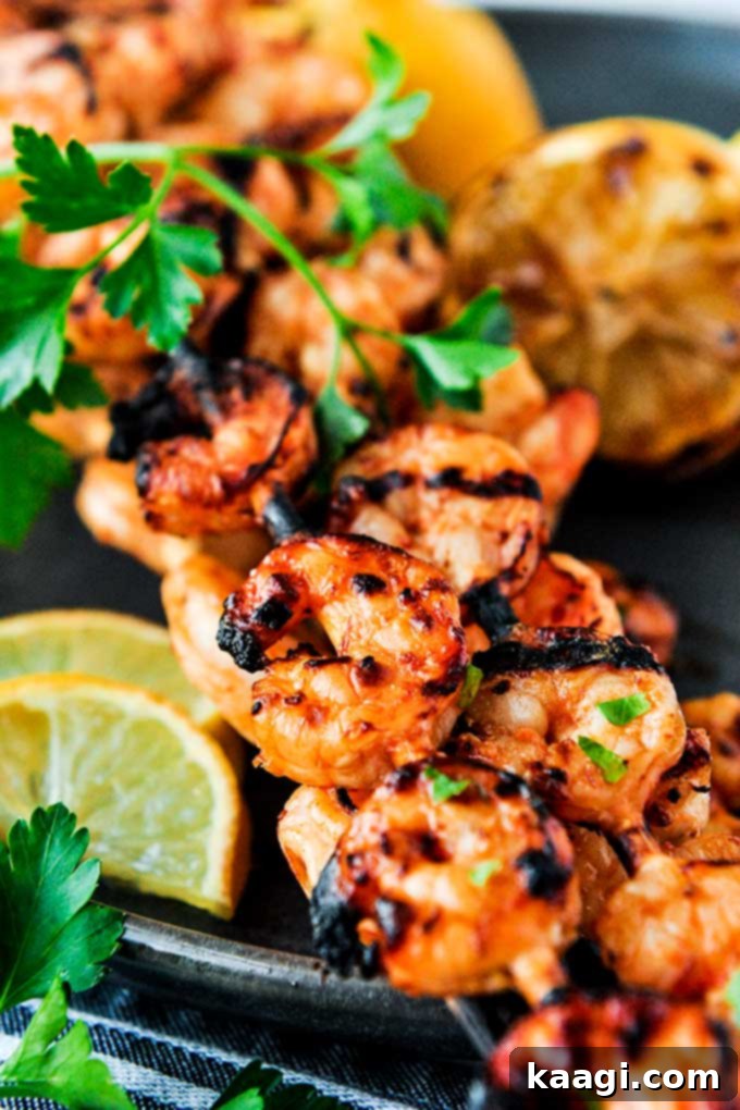 Spicy grilled shrimp with chili, lemon, and garlic marinade