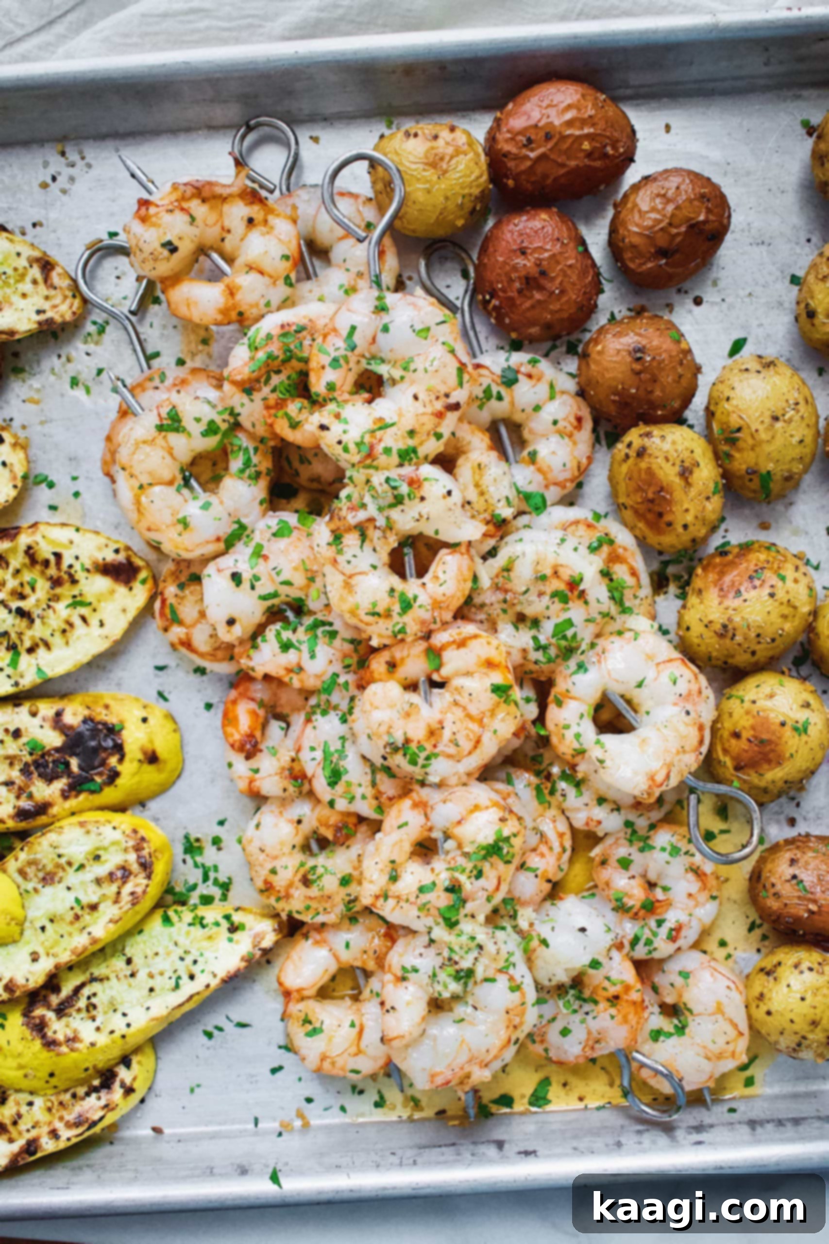 Grilled shrimp skewers with a luscious lemon garlic butter sauce