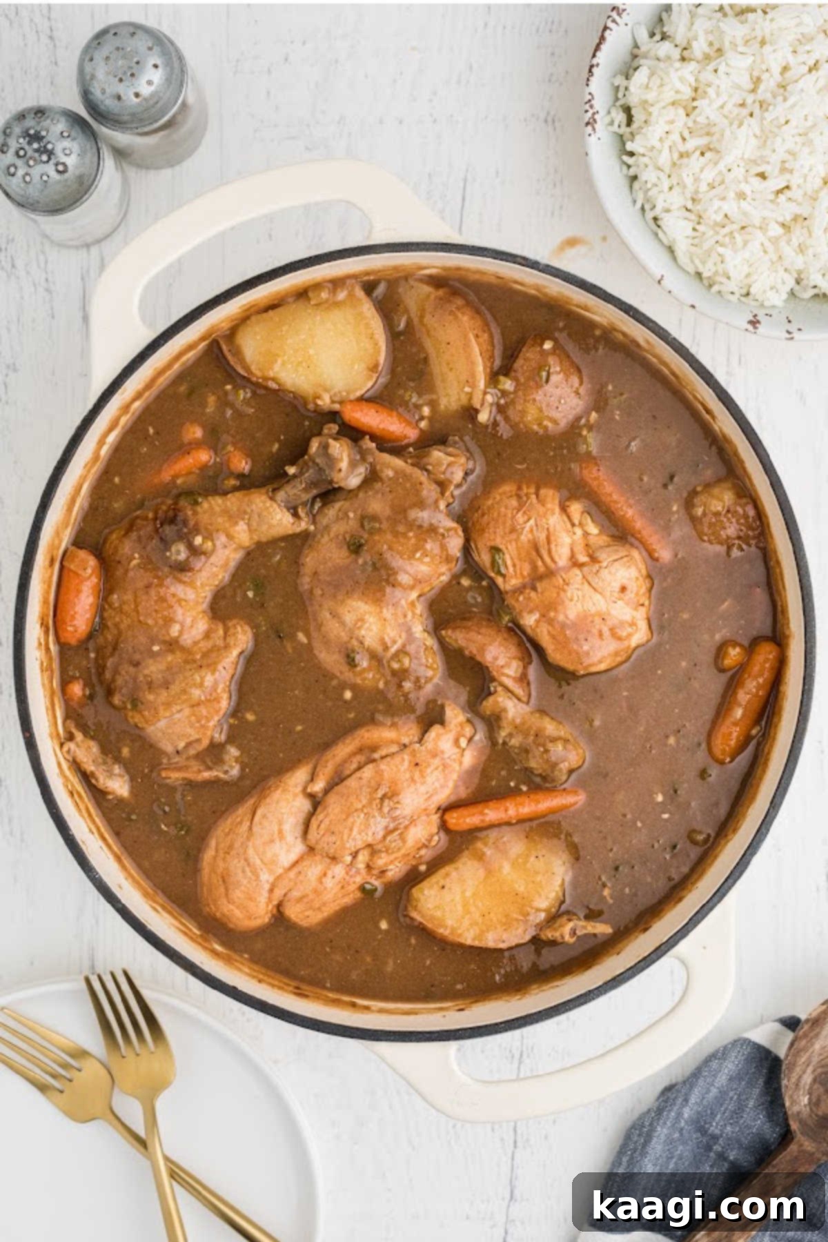 A large pot of chicken stew.