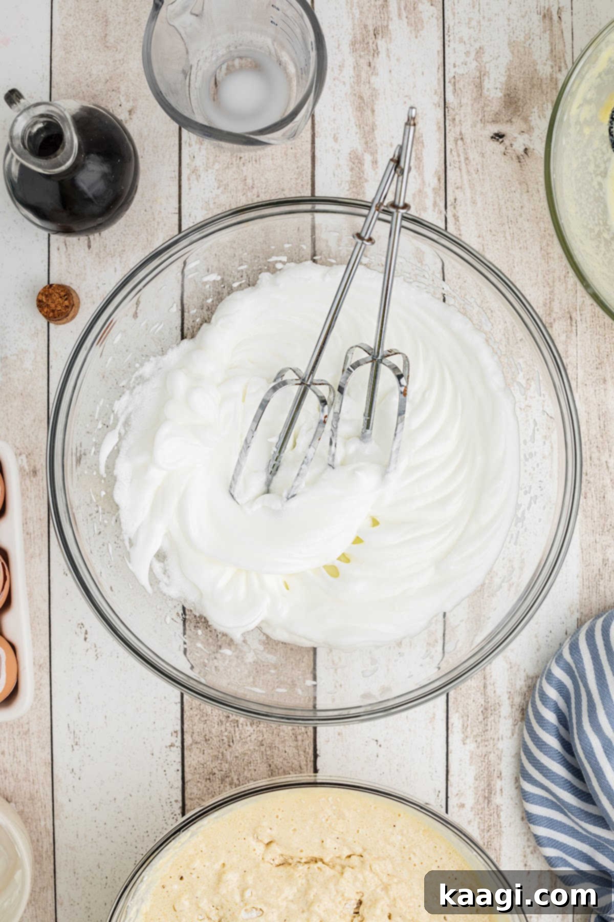 Egg whites whipped up with beaters.