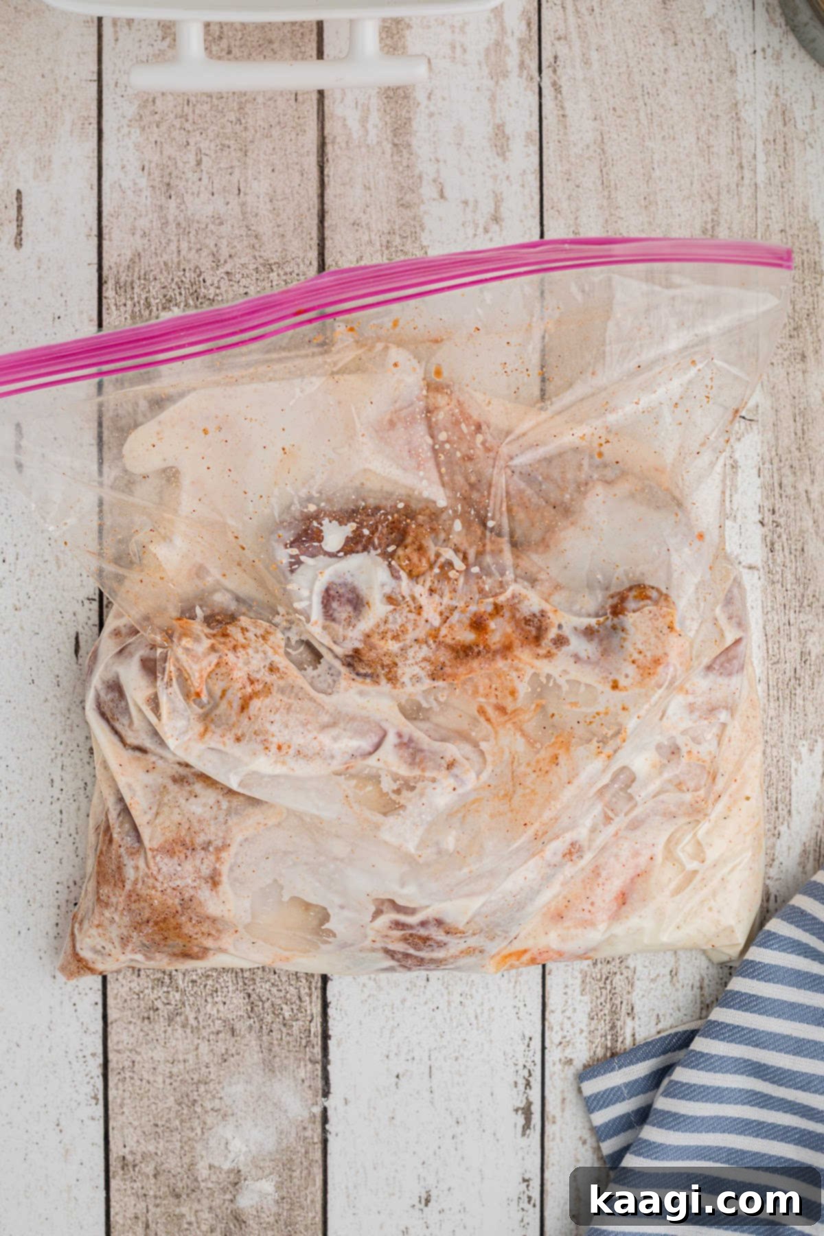 Buttermilk and chicken in a resealable bag.