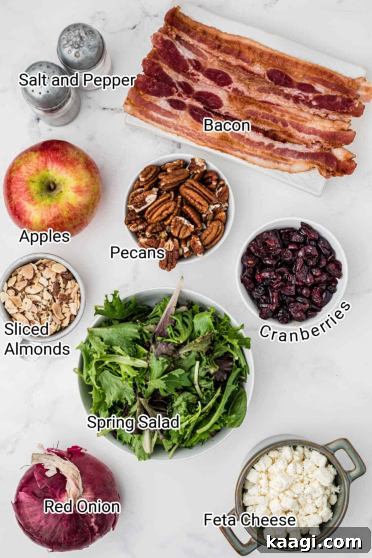apple cranberry salad ingredients laid out