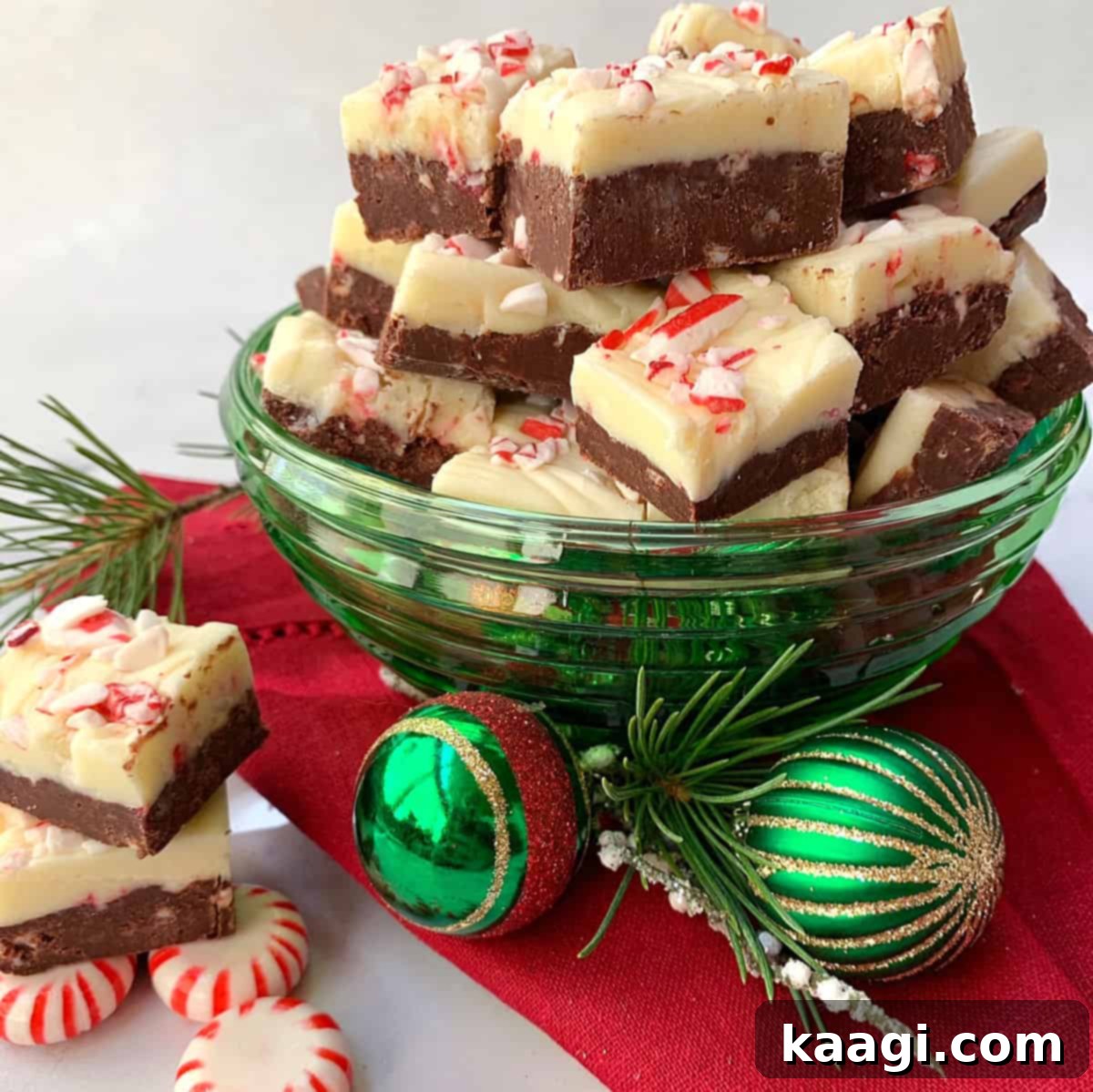 76 Effortless Christmas Goodies 15 Layered Chocolate Peppermint Fudge with white and dark chocolate layers