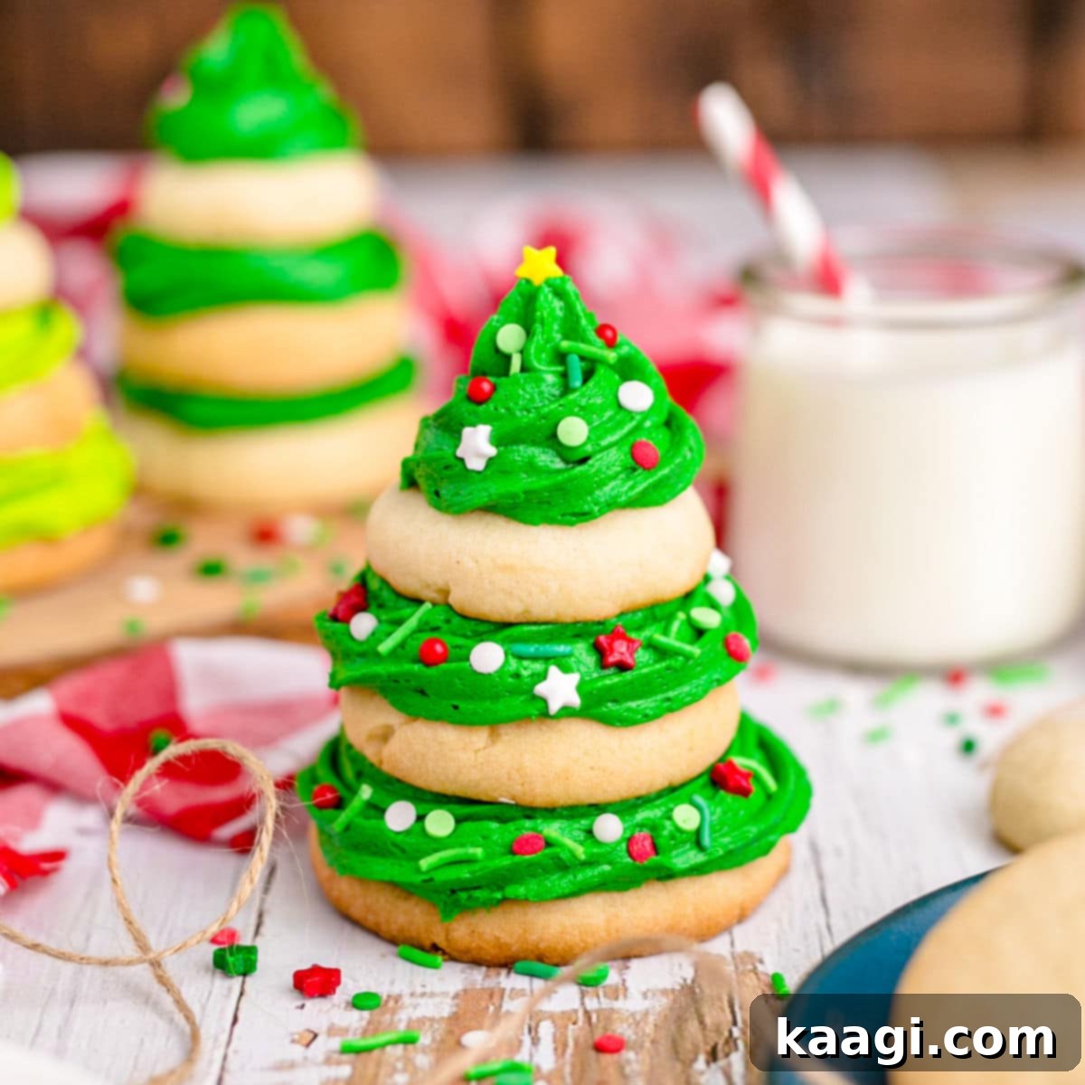 76 Effortless Christmas Goodies 25 Stacked Christmas Tree Cookies with green frosting