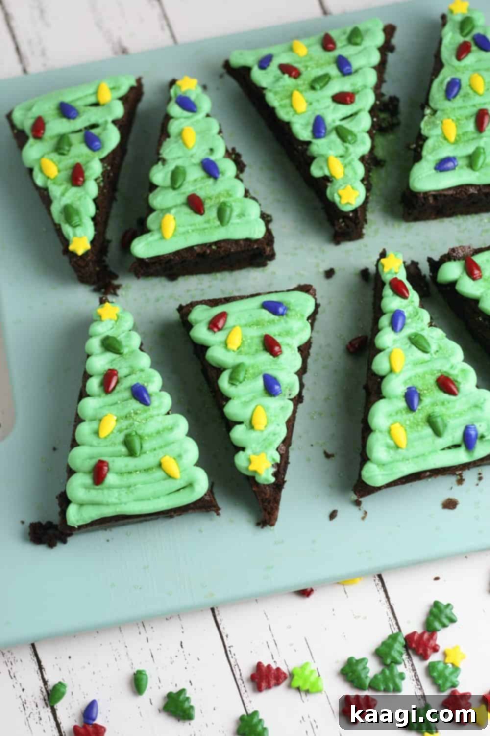 76 Effortless Christmas Goodies 9 Christmas Tree Brownies on a festive plate
