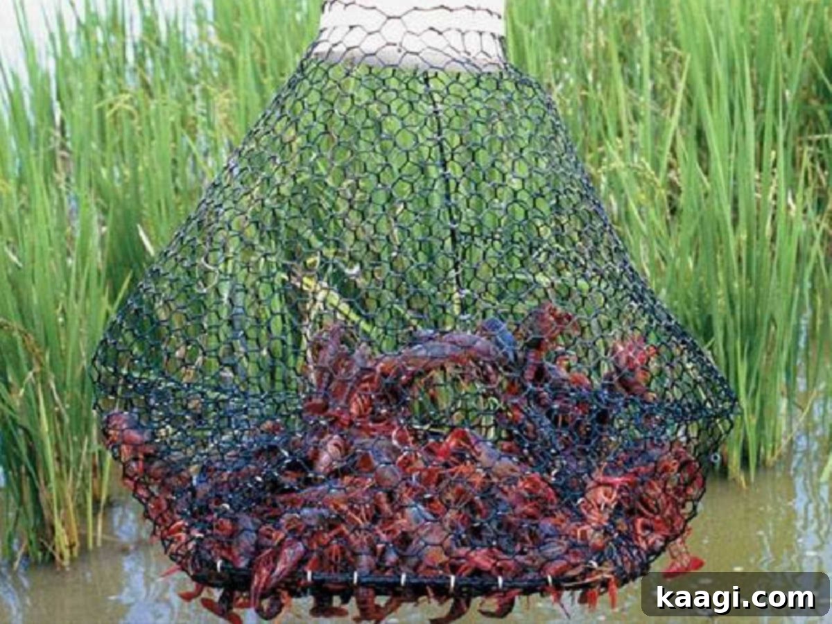 A wire trap brimming with freshly caught crawfish, demonstrating a traditional harvesting method in Louisiana.
