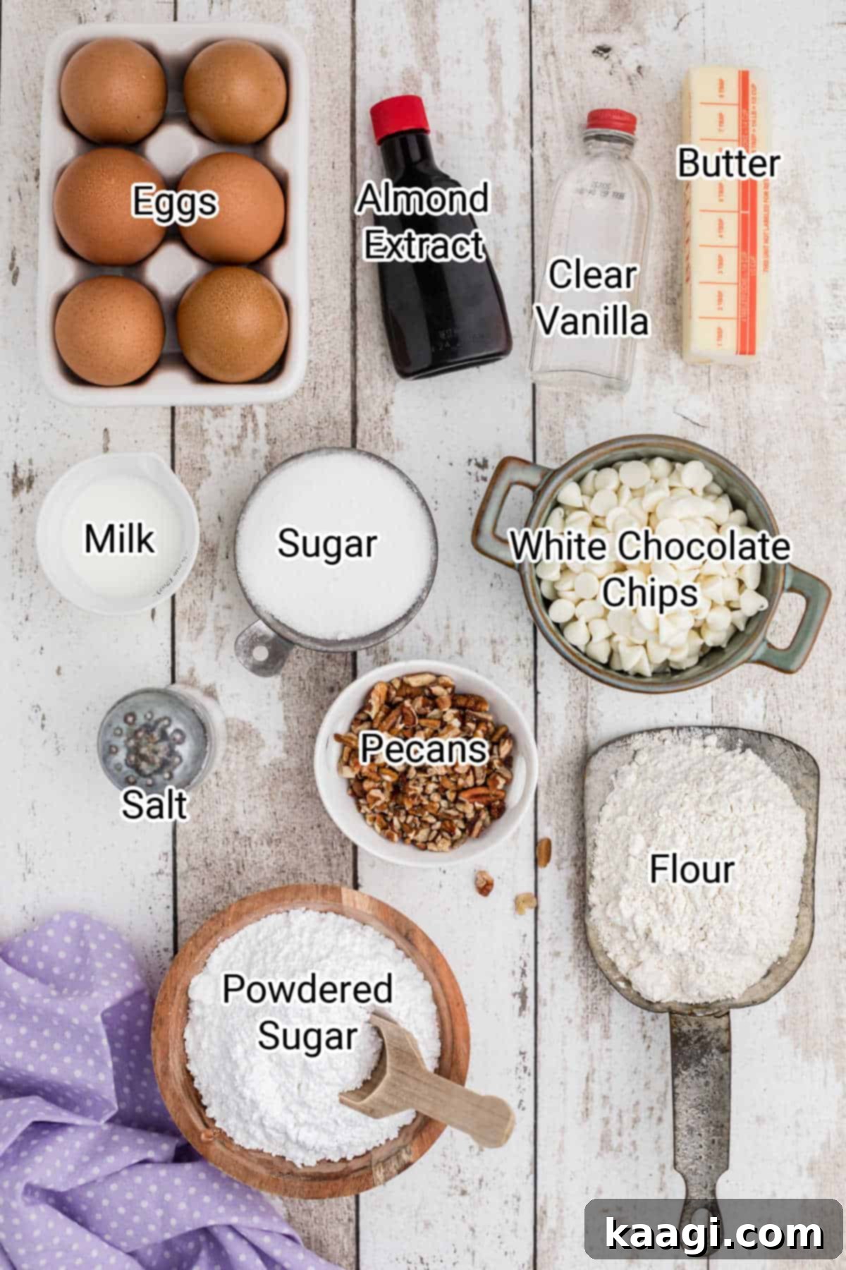 All ingredients laid out for making vanilla brownies