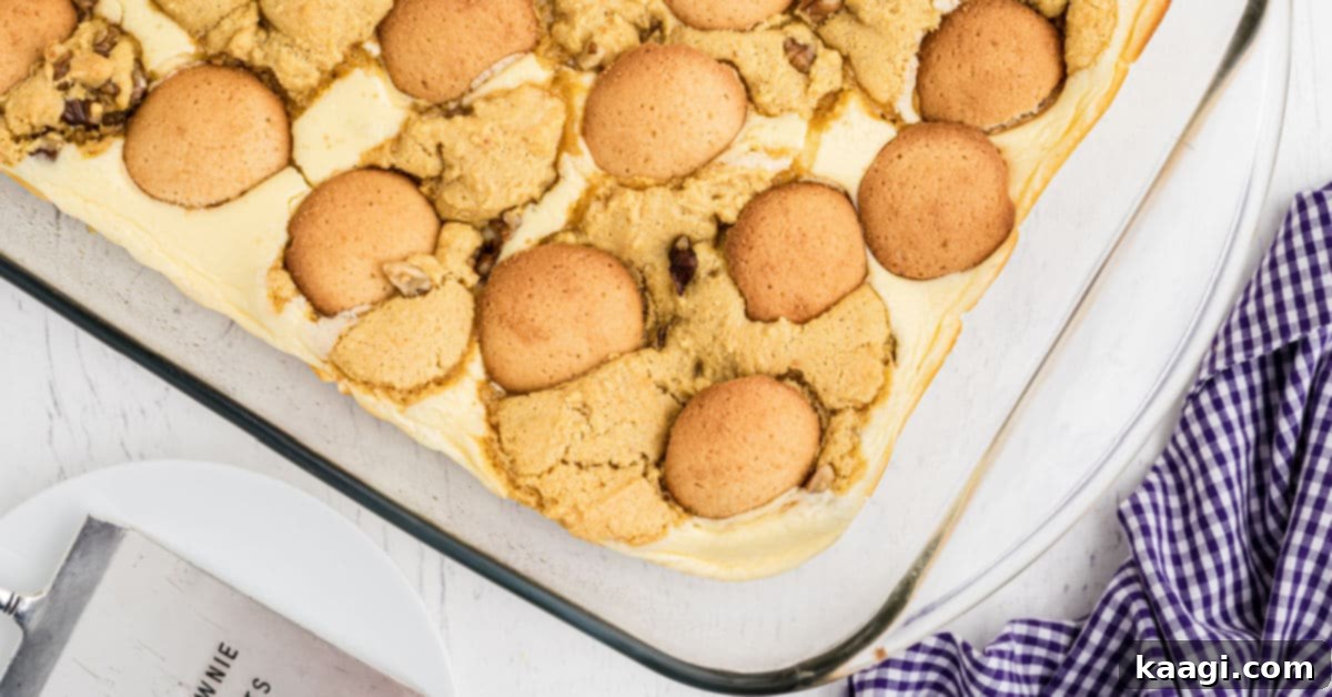 The Only 5 Brownie Recipes You'll Ever Need 4 Close up of a dish of banana pudding brownies, beautifully garnished with traditional vanilla wafers, a perfect unique brownie recipe.