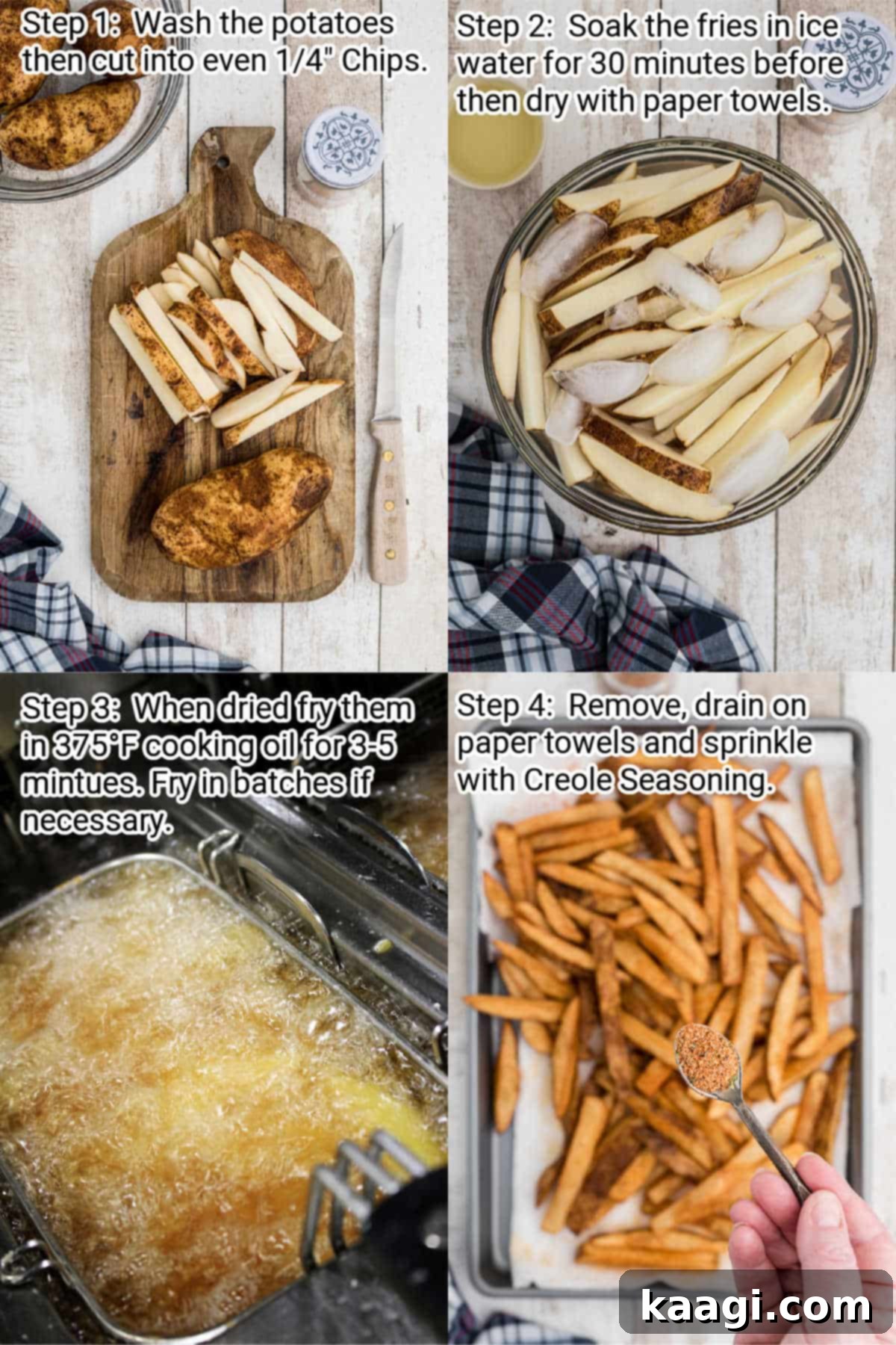 Four images showing how to make popeyes cajun fries