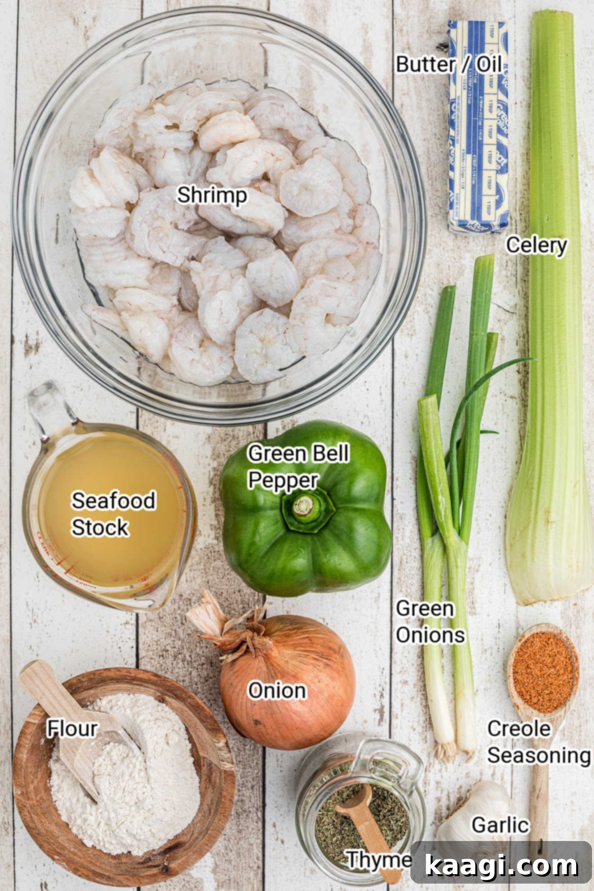 Ingredients needed to make shrimp etouffee.