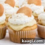 Luscious Banana Pudding Cupcakes 16 a close up of a banana pudding cupcake