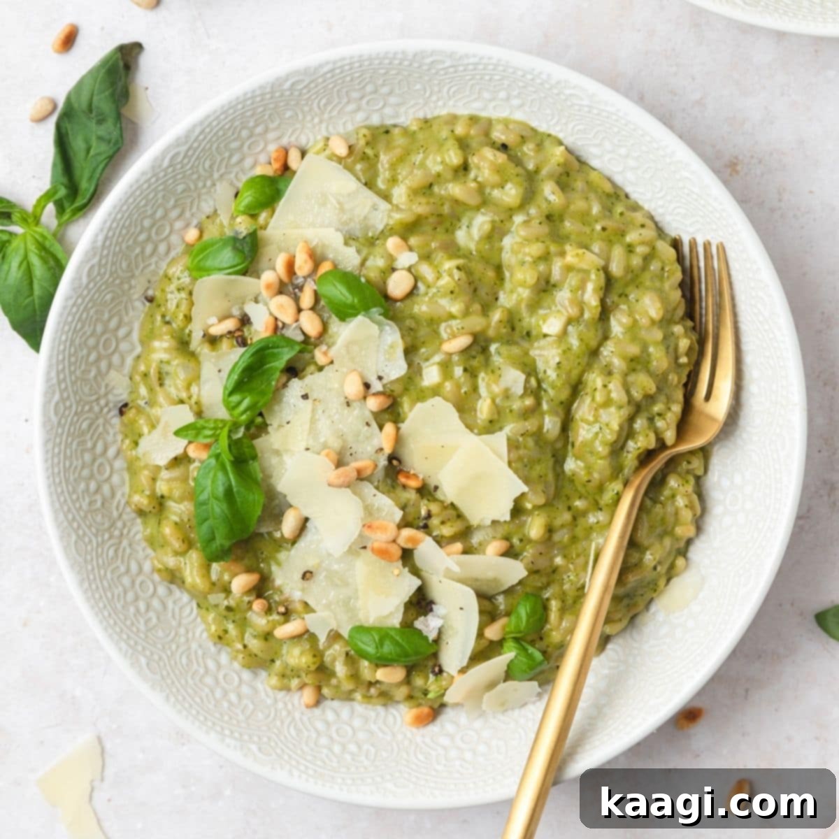 Pesto Risotto with Toasted Pine Nuts Recipe