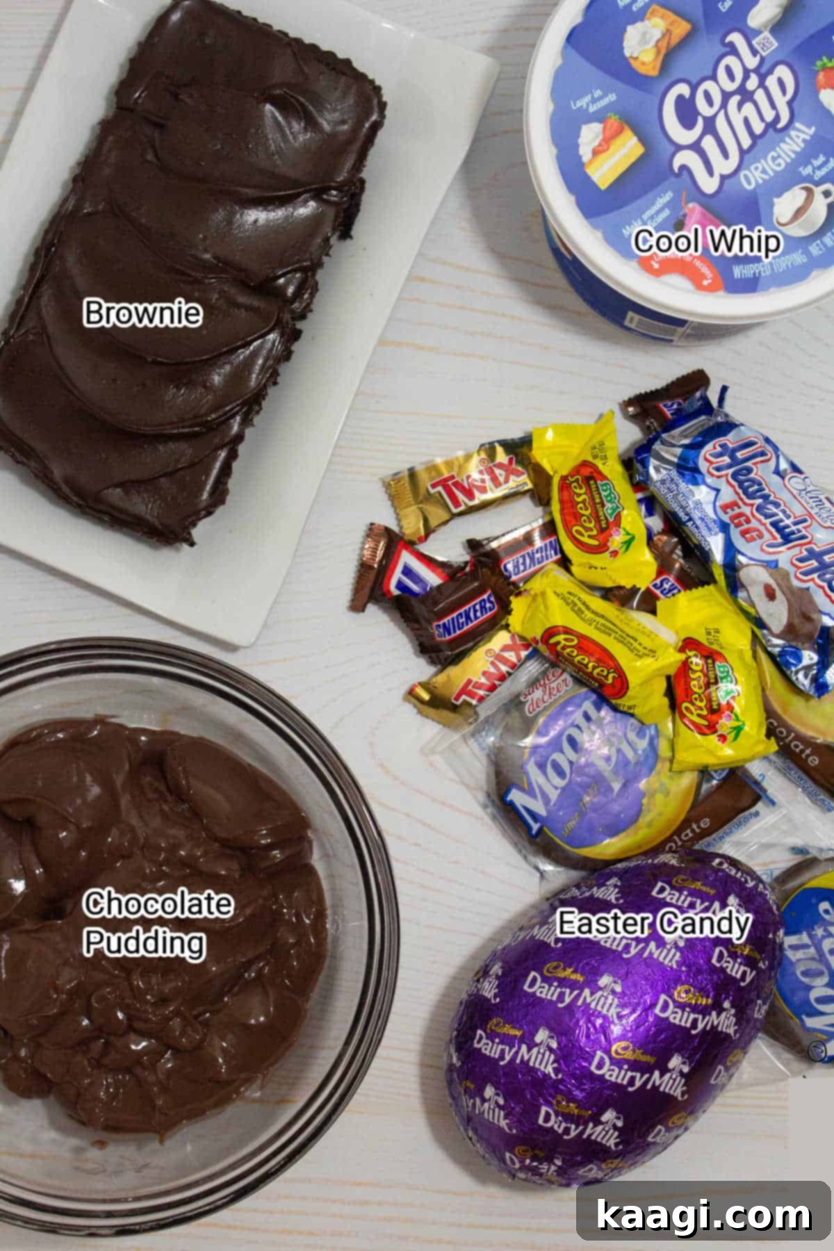 ingredients needed to make an Easter Candy leftovers trifle