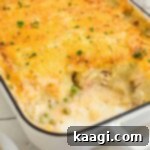 Close up shot of the inside of a dish with Fisherman's Pie.