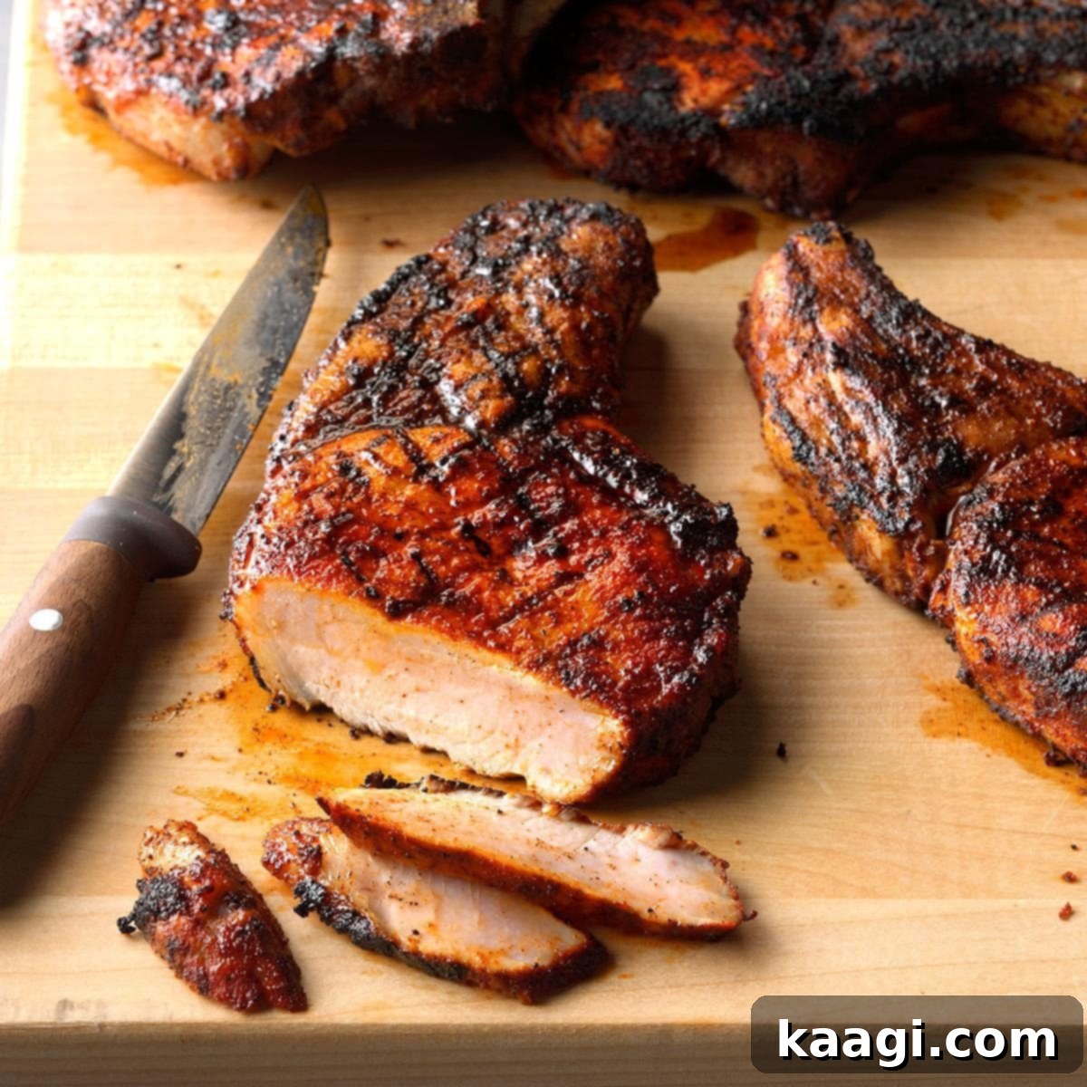 Southern Grilling Essentials 12 Thick-cut grilled pork chops with a perfect sear, seasoned with a special dry rub.