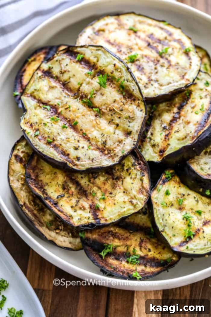 Southern Grilling Essentials 37 Perfectly grilled eggplant slices, ready to be enjoyed.