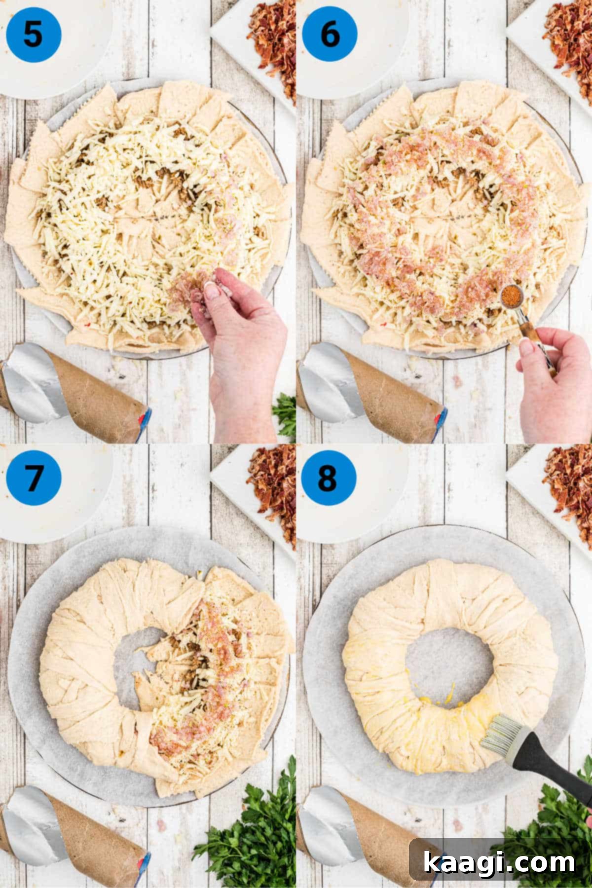 four image collage showing boudin king cake recipe steps on how to make it