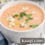 Close up of a bowl of slow cooker buffalo chicken chili.