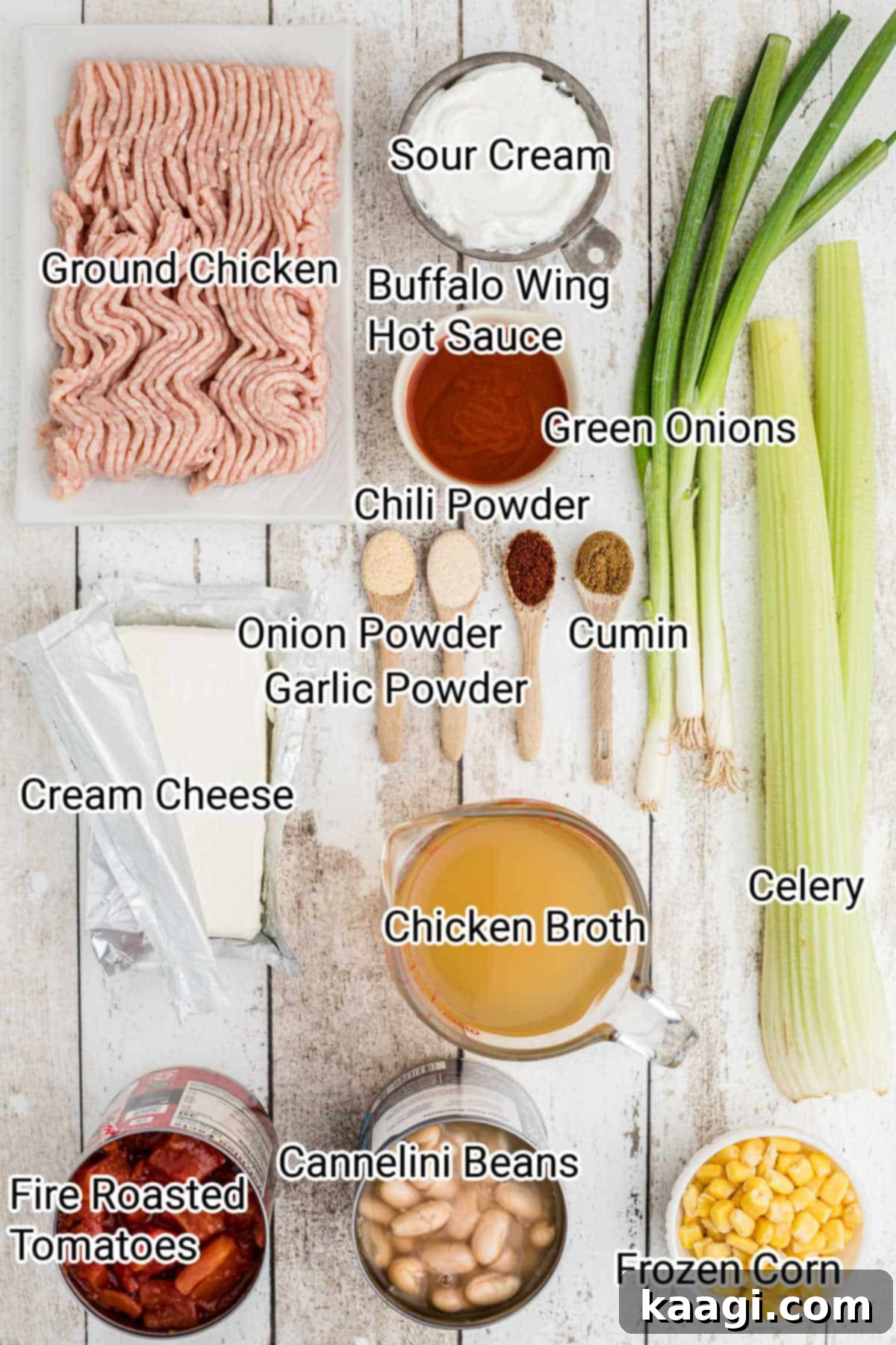 A vibrant display of fresh ingredients laid out, showcasing everything needed to prepare a delicious slow cooker buffalo chicken chili.