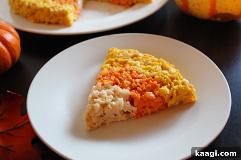 Candy Corn Rice Krispies Treats with a festive fall theme.