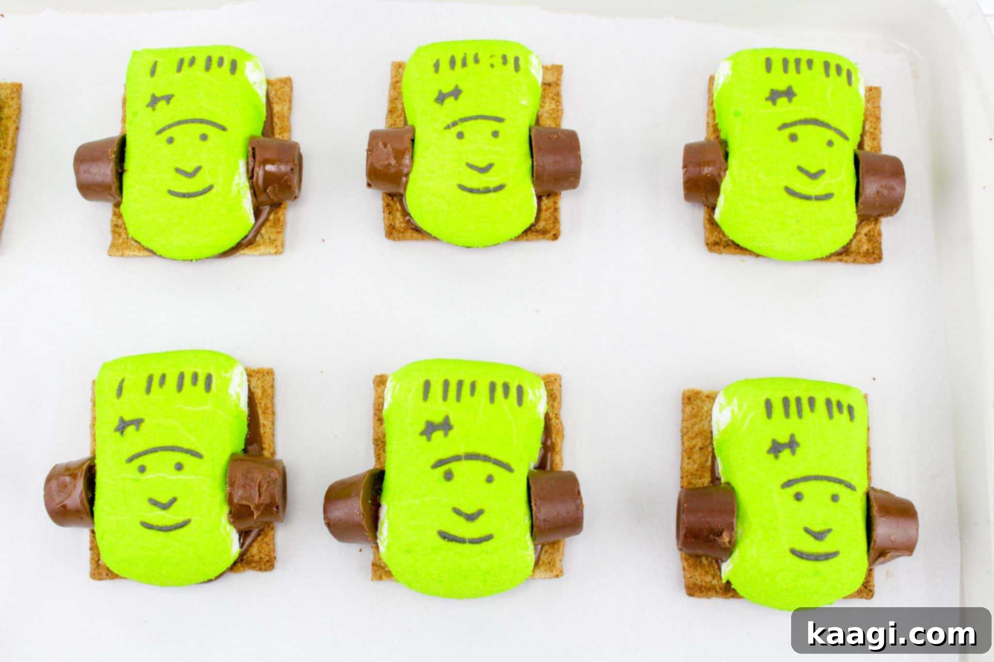 Sweet Frankenstein treats lined up.
