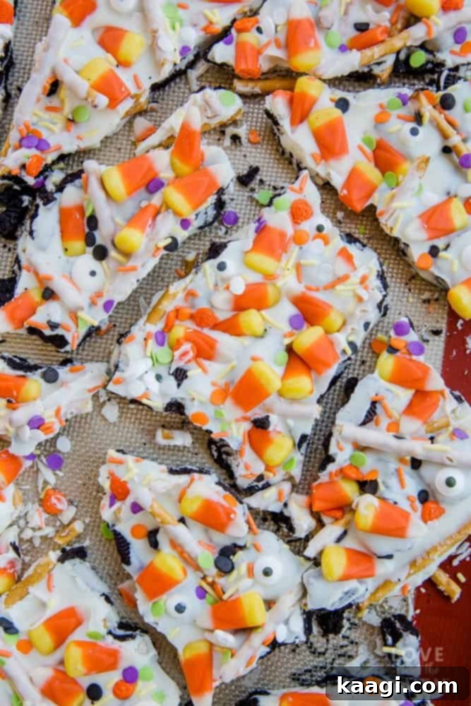 Easy Candy Corn Bark with white chocolate and candy corn.