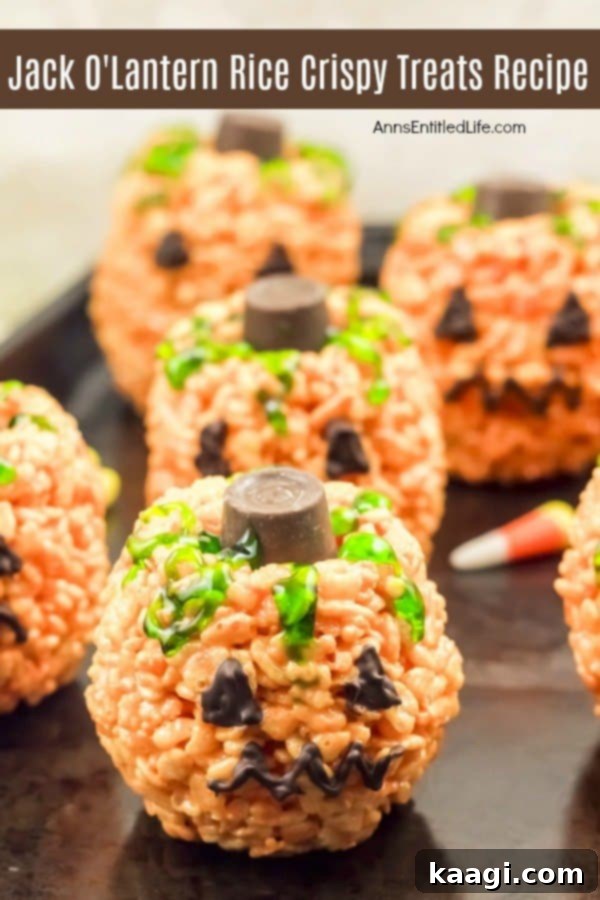 Jack O'Lantern Rice Crispy Treats.
