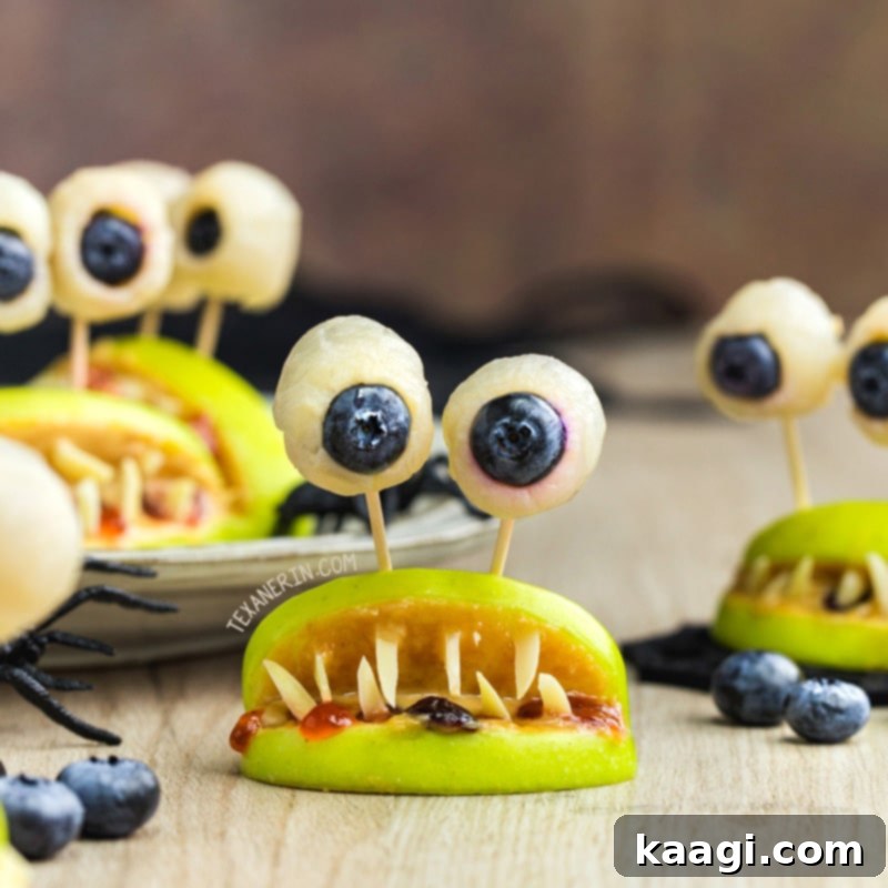 Monster Mouths made with fruit, nut butter, and seeds.