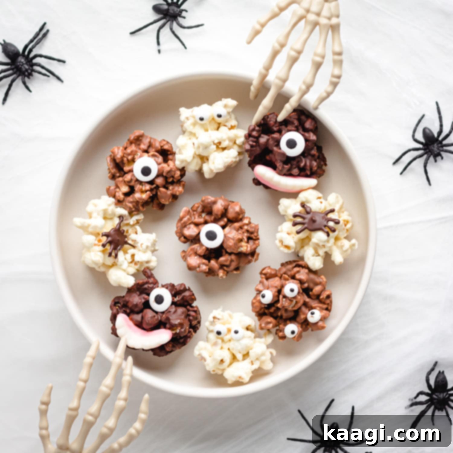 Chocolate Halloween Popcorn Balls with three ingredients.