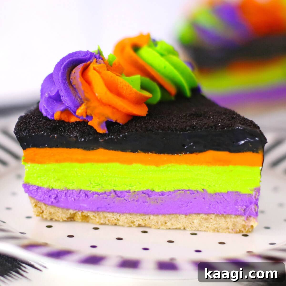 No Bake Halloween Cheesecake, colorful and festive.