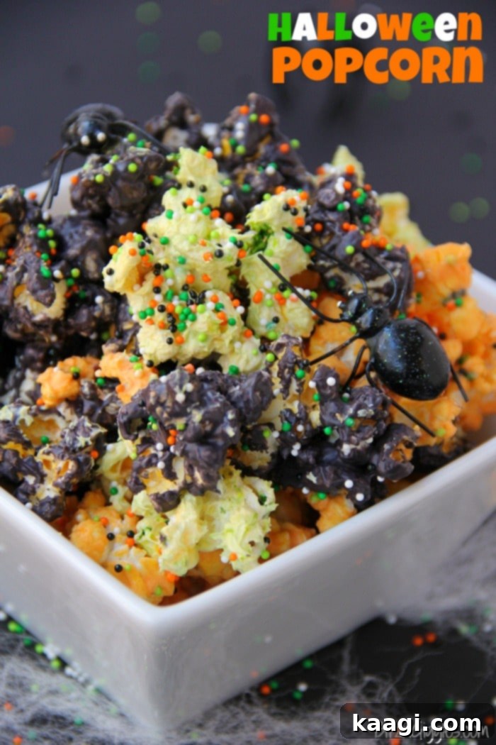 Halloween Popcorn, candy-coated with sprinkles.