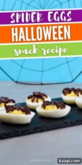 Spooky Spider Eggs Recipe, deviled eggs decorated as spiders.