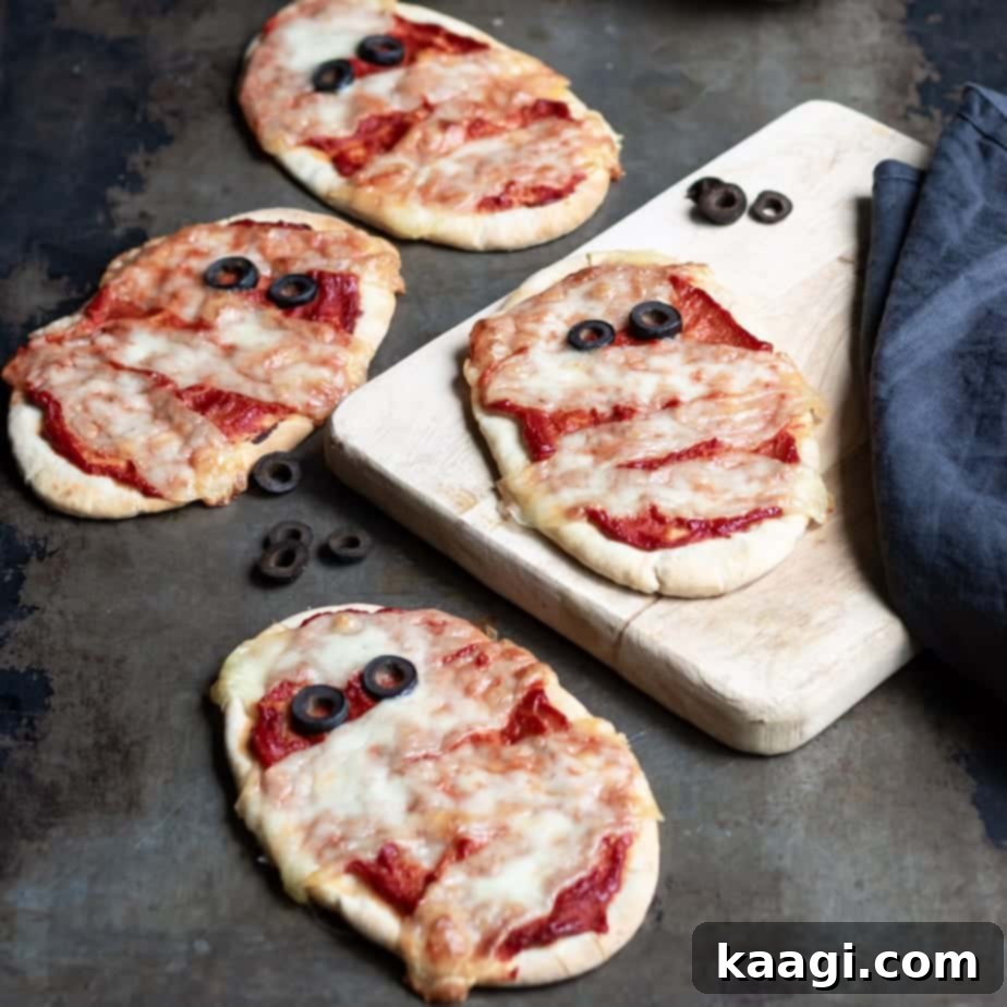 Pita Halloween Mummy Pizza.