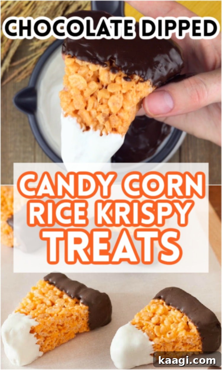 Chocolate candy corn shaped Rice Krispie treats.