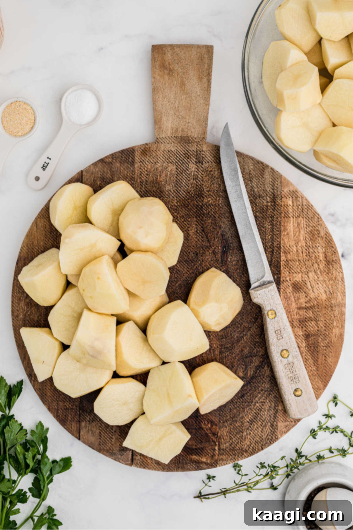 Pressure-Perfect Crispy Spuds 5 Potatoes cut into even chunks.