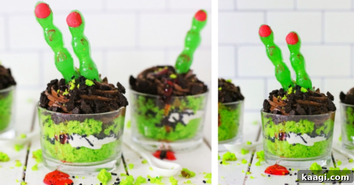 Spooky Zombie Finger Cakes, made with Oreos and green frosting.