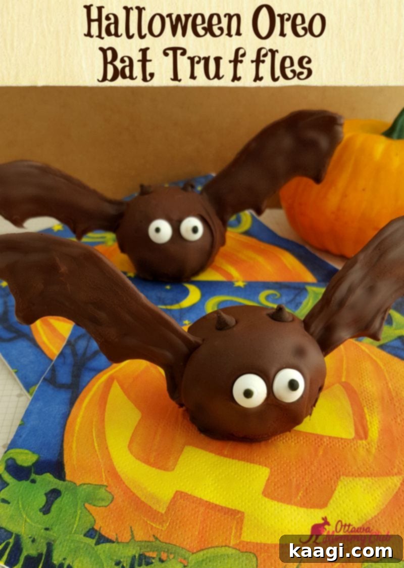 Halloween themed Oreo Bat Truffles, with edible bat wings.